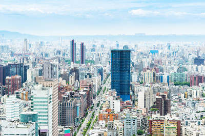 台北101城市天际线鸟瞰图，台湾