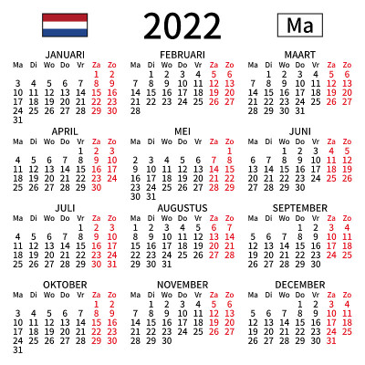 2022年荷兰日历，周一