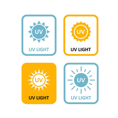 UV光标、灭菌石英灯泡信息标、UV- c标签图标、石英消毒灯图标、矢量