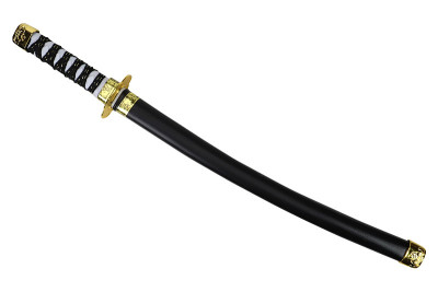 黑色武士刀，白色背景上的玩具武士刀，孤立的图像