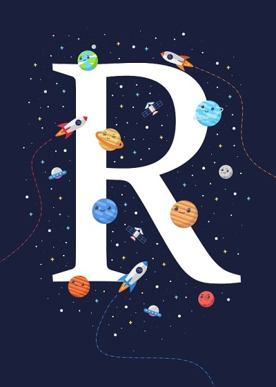 Letter R with the theme of outer space. vector ill