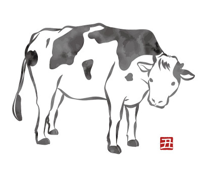 画得像水墨画的牛(贺年卡设计元素)