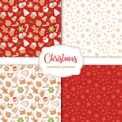 Set of seamless Christmas patterns with snowflakes