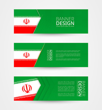 Set of three horizontal banners with flag of Iran.