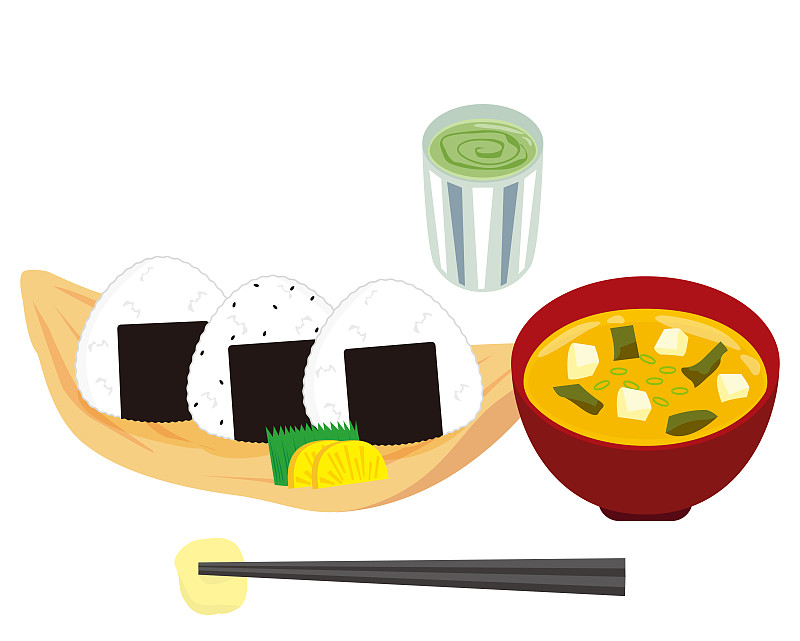 Vector illustration of a rice ball held in a trian