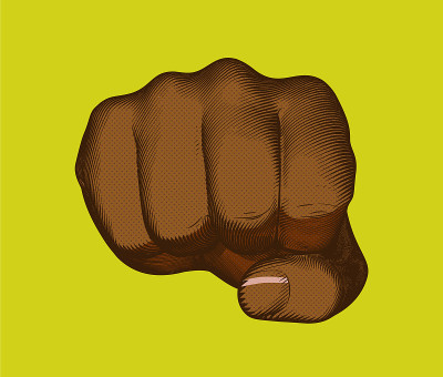 Colorful retro drawing of brown fist illustration 
