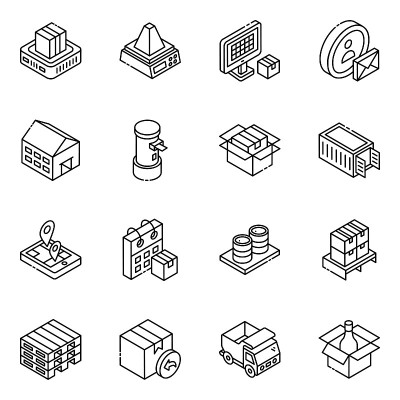 Pack of Shipment Glyph Isometric Icons