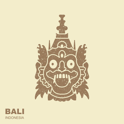 Barong。传统的巴厘岛礼仪面具。扁平的图标与简陋的效果。