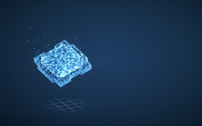 电子芯片黑色背景，3d渲染。