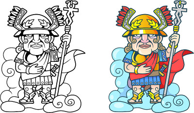 古希腊神赫尔墨斯在云端，有趣的插图涂色书
