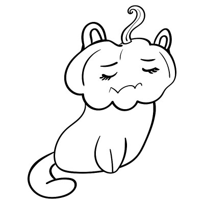 猫悲伤与南瓜在她的头矢量涂鸦插图