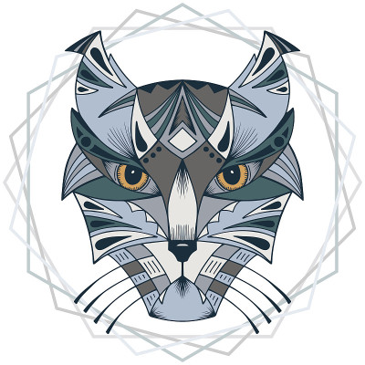 种族的动物。部落图案的野猫。猫头。狞猫。猞猁。