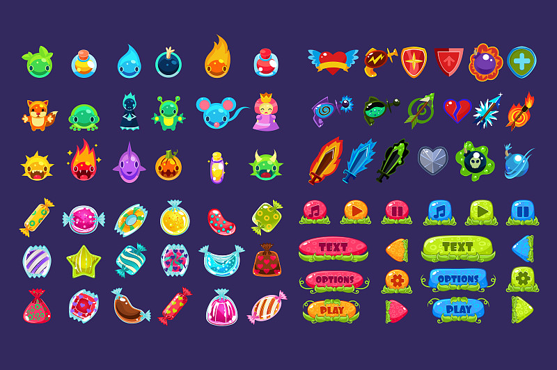 Collection of colorful user interface assets for m