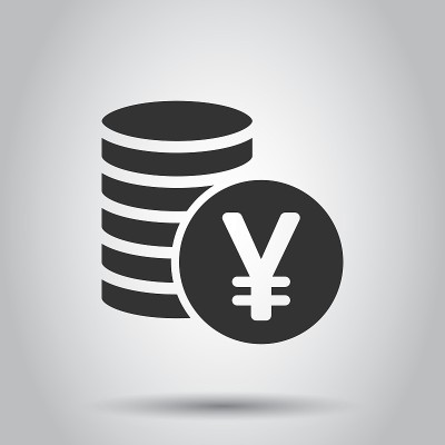 日元、人民币货币矢量图标平式。白色背景上的日元硬币符号插图。亚洲货币经营理念。