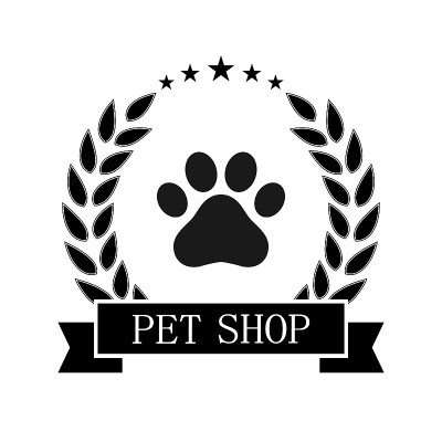 宠物店标志插图。狗爪与月桂花冠