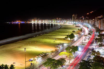 夜间的卡帕纳巴纳海滩鸟瞰图