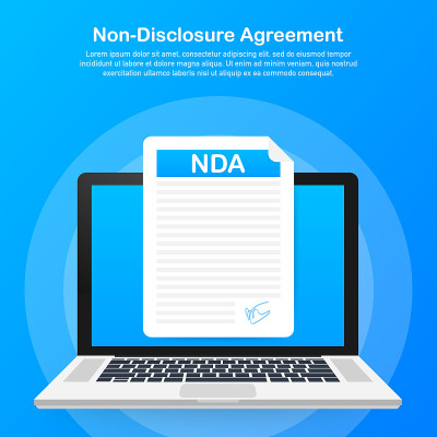 签NDA。保密协议文件。矢量插图。