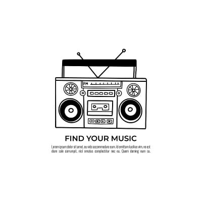老式的收音机录音机，黑白的涂鸦。
