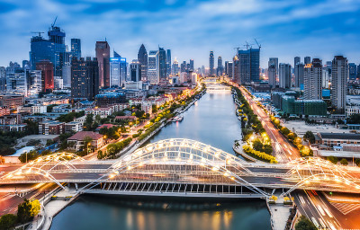 天津城市建筑夜景航拍