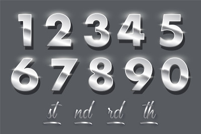 银数字金属集，3d光泽铬或不锈钢数字与光泽的效果