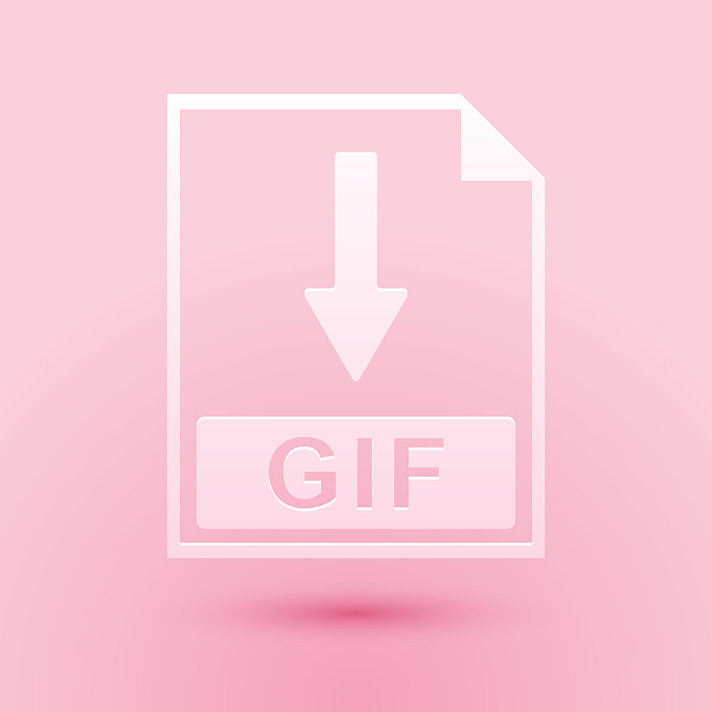 剪纸GIF文件文件图标。下载GIF按钮图标隔离在粉红色的背景。纸艺术风格。向量_模板素材-稿定设计