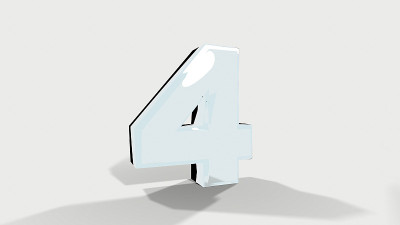3D数字从平滑的蓝色玻璃与白色背景。