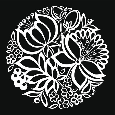 美丽的黑白花和叶孤立。