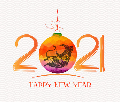 新春贺年卡与多边形球牛年