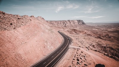 航拍沙漠和蜿蜒的道路