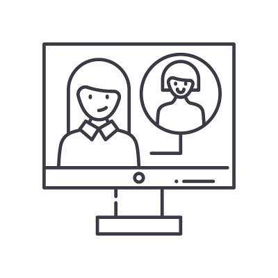 Videocall icon, linear isolated illustration, thin