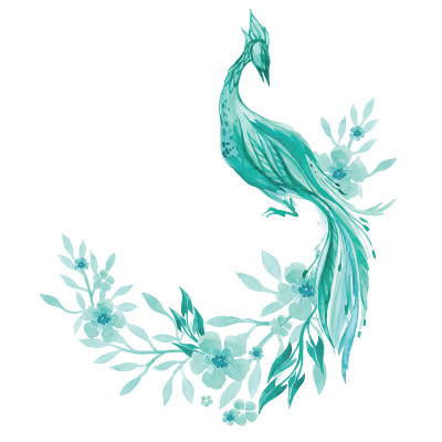 鸟在盛开的树枝上的水彩画插图