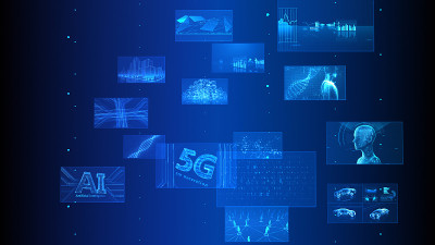 数字网络技术AI 5G数据通信概念3D插图背景