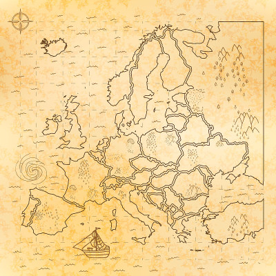 旧纸上的中世纪欧洲地图