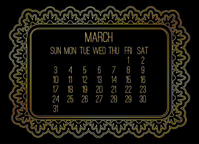2019年3月月金历