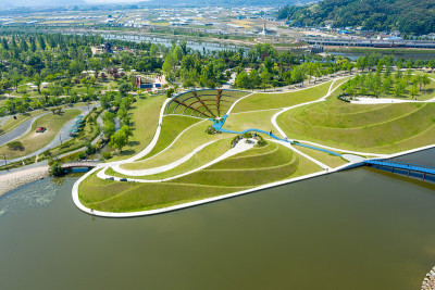 韩国顺天城空中景观，顺天门湾国家公园。