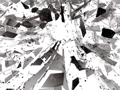 白色的玻璃碎片或裂玻璃。3d渲染3d插图