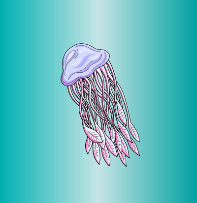章鱼水母卡通插图