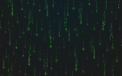 矩阵的背景。绿色的数字流。摘要运行二进制代码。掉落的随机数字在黑暗的背景。未来技术的壁纸。矢量图