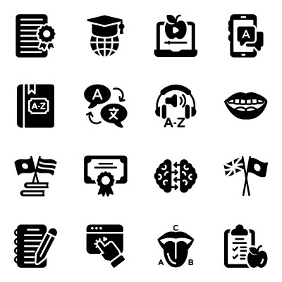 Pack of English Learning Apps Glyph Icons