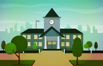 城市学校建筑学习学习教育矢量插图