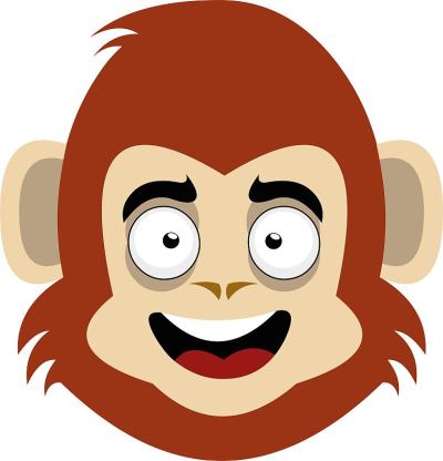 矢量表情插图卡通猴的头与快乐的表情和微笑