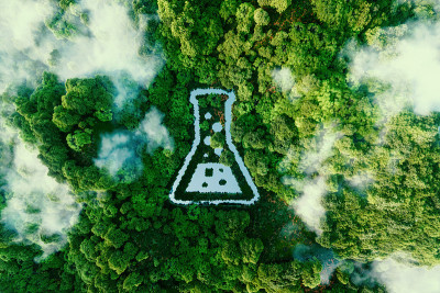 这是一片郁郁葱葱的原始雨林中一个管状的池塘。3 d渲染。