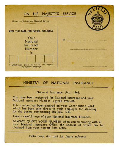 英国国民保险卡，正反面，c1948