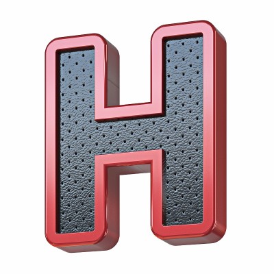 红色闪亮的金属和黑色皮革字体字母H 3D