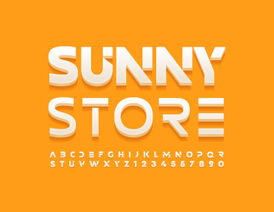 向量概念标志阳光商店。宇宙字母和数字集