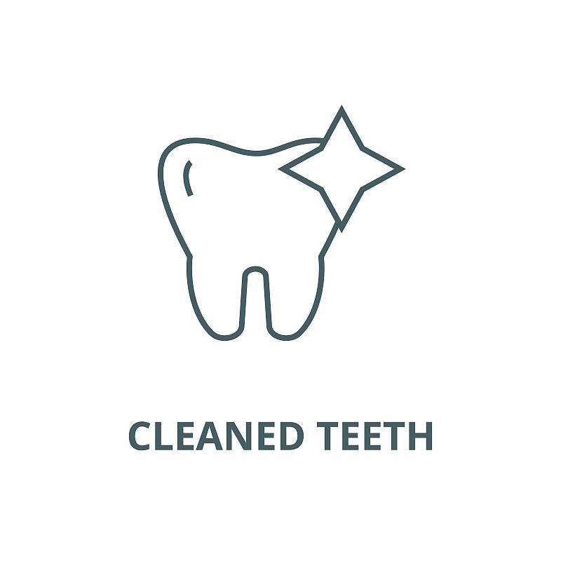 Tooth with shine,cleaned teeth vector line icon, l