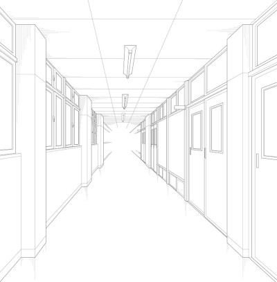 学校走廊/单色背景材料的漫画书