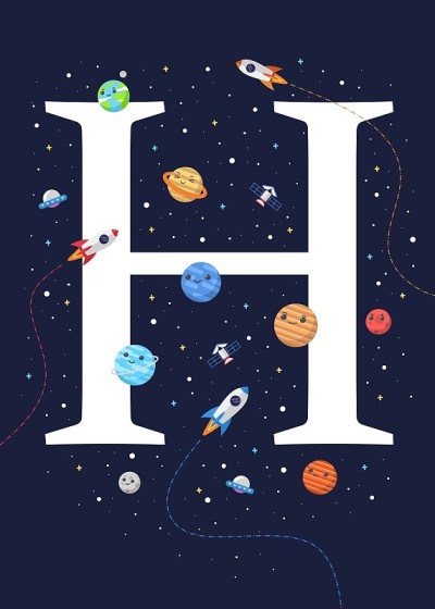 Letter H with the theme of outer space. vector ill