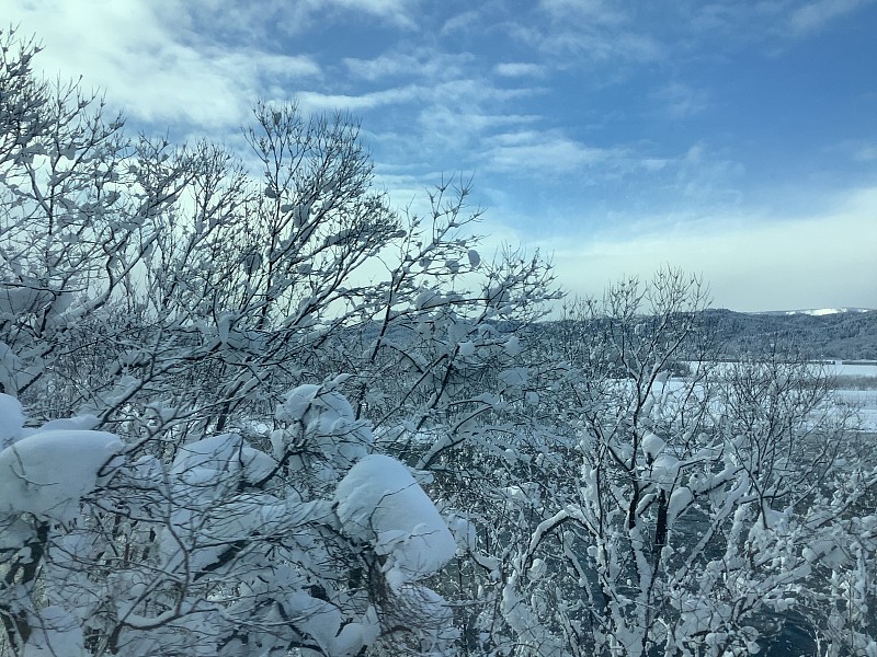 北海道北部的特西欧河冬季的雪景