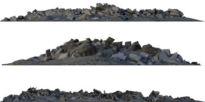 成堆的碎石和碎片孤立在白色3d插图